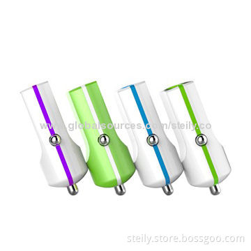 USB In-car Charger for iPhone/Samsung/Tablet. CE-/RoHS-/FCC-certified, with Fire-proofing Shell